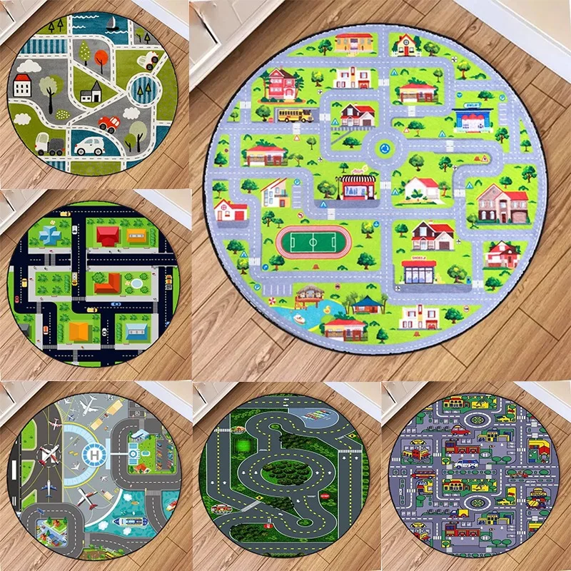 Commercial Wall Printing Machine - Train Track Map Circular Carpets Classic