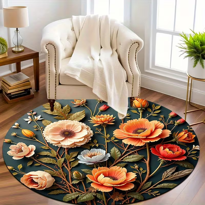 Dark Green Poppy Floral Round  - Wholesale Commercial Printing avis et prix
